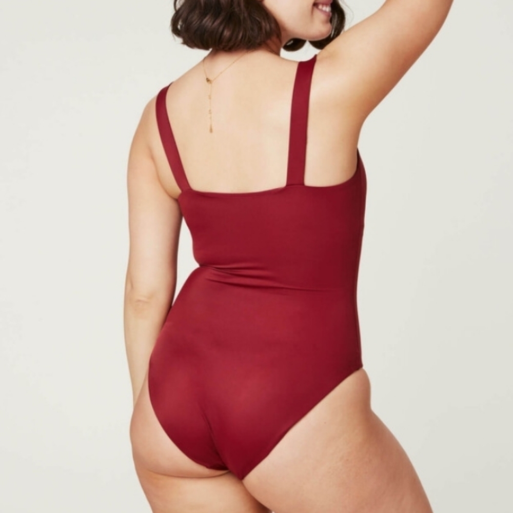 Andie Classic Square-Neck One-Piece Swimsuit in Deep Wine - Picture 2 of 6
